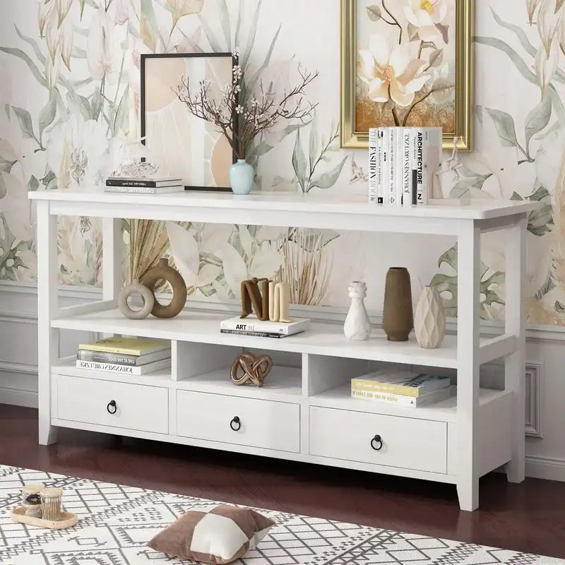 Console de style vintage à 3 niveaux avec 3 tiroirs et étagères