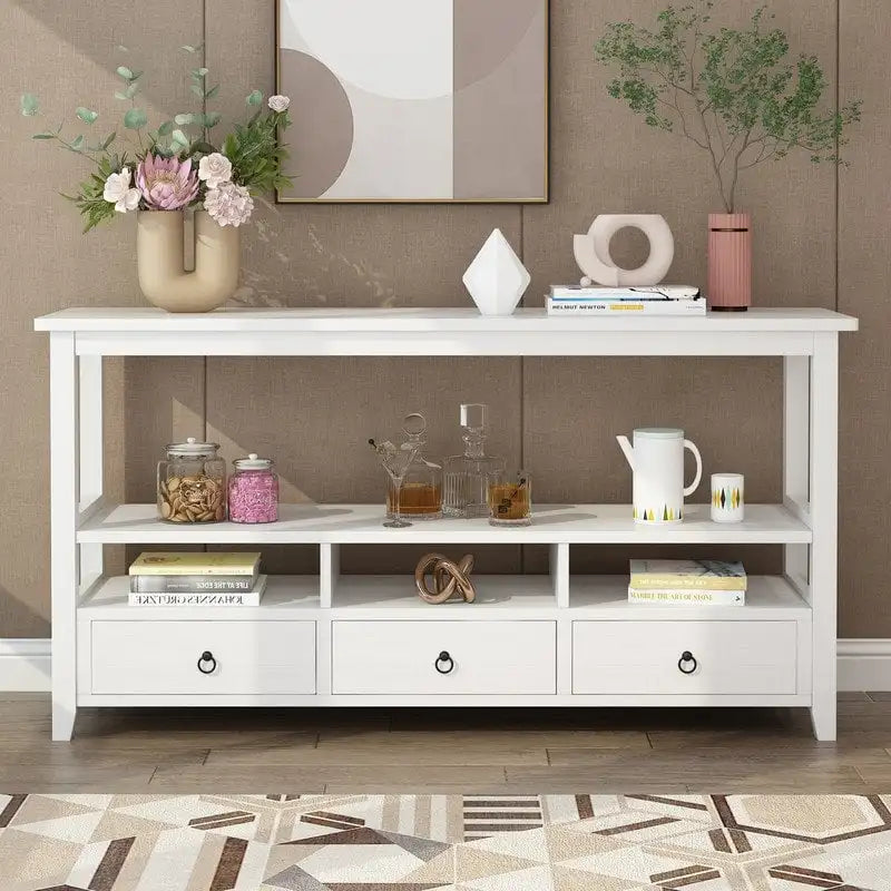 Console de style vintage à 3 niveaux avec 3 tiroirs et étagères