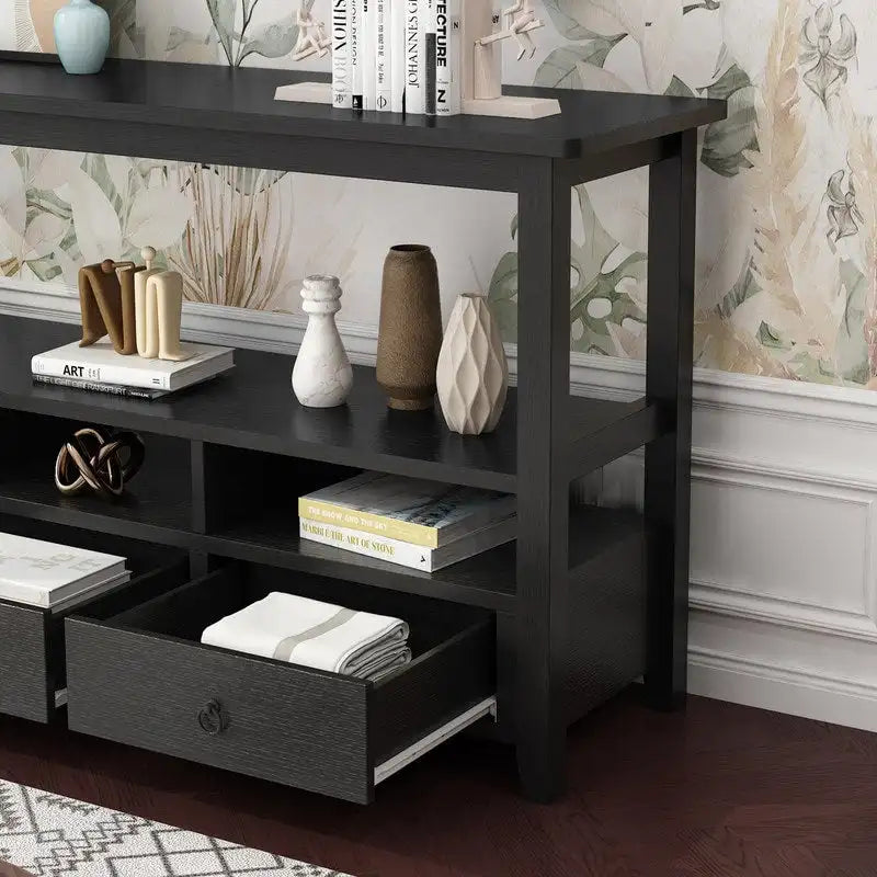Console de style vintage à 3 niveaux avec 3 tiroirs et étagères
