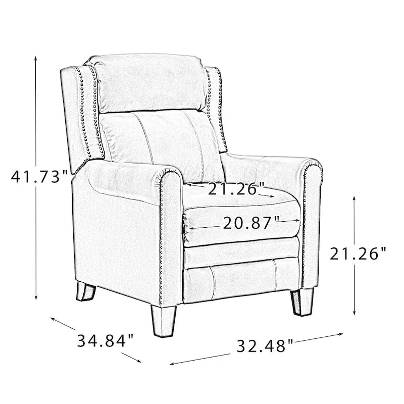 32,48 po Large Fauteuil inclinable manuel en cuir véritable
