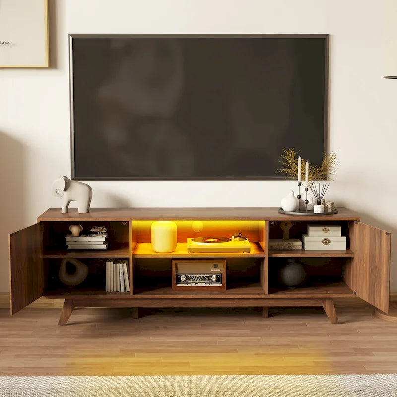 Meuble TV LED contemporain de 150 cm avec console multimédia et centre de divertissement pour téléviseurs jusqu'à 65 pouces