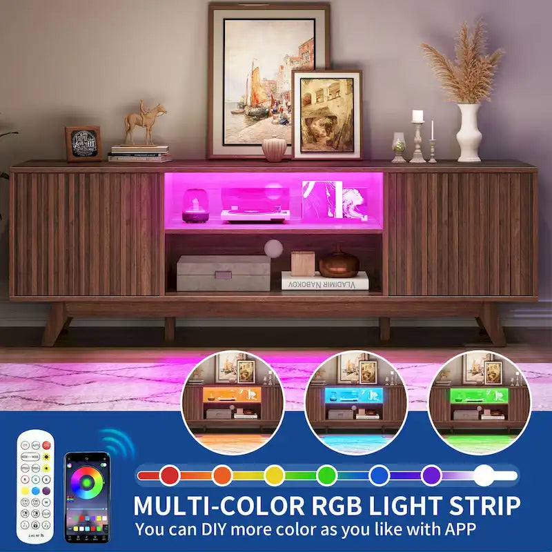 Meuble TV LED contemporain de 150 cm avec console multimédia et centre de divertissement pour téléviseurs jusqu'à 65 pouces