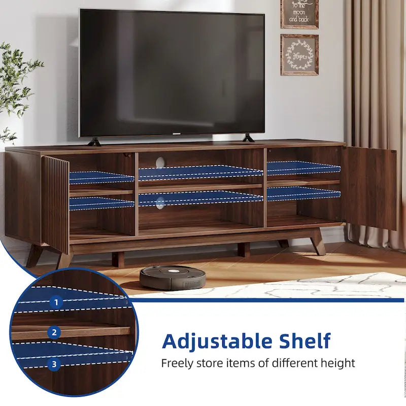 Meuble TV LED contemporain de 150 cm avec console multimédia et centre de divertissement pour téléviseurs jusqu'à 65 pouces