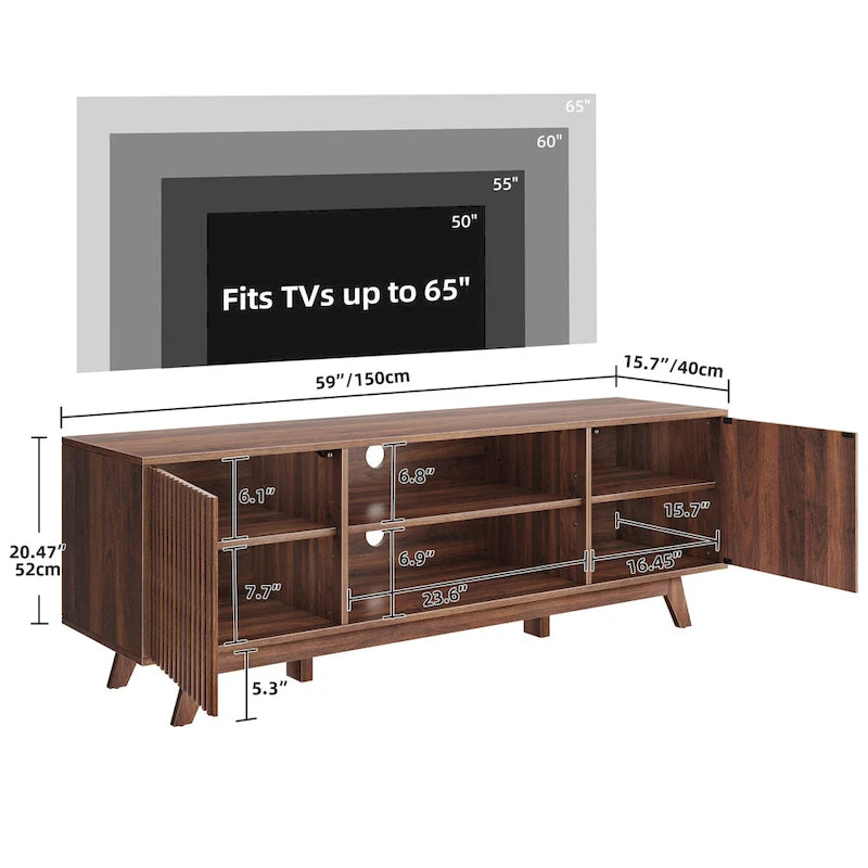 Meuble TV LED contemporain de 150 cm avec console multimédia et centre de divertissement pour téléviseurs jusqu'à 65 pouces