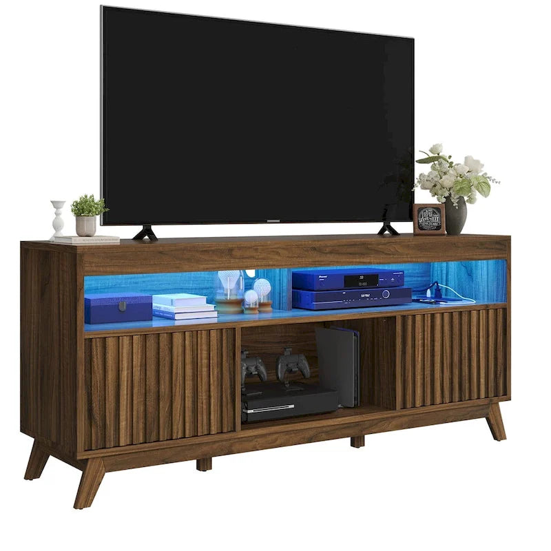 Meuble TV LED contemporain de 150 cm avec console multimédia et centre de divertissement pour téléviseurs jusqu'à 65 pouces