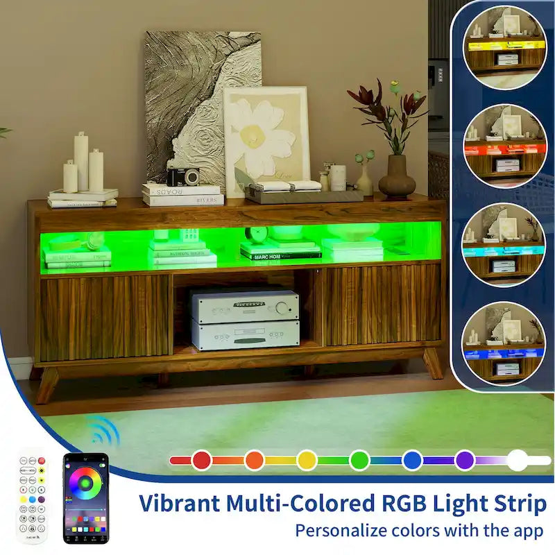 Meuble TV LED contemporain de 150 cm avec console multimédia et centre de divertissement pour téléviseurs jusqu'à 65 pouces