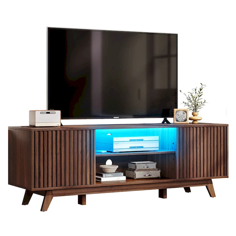 Meuble TV LED contemporain de 150 cm avec console multimédia et centre de divertissement pour téléviseurs jusqu'à 65 pouces