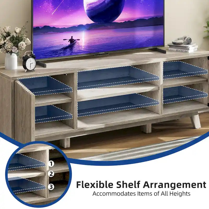 Meuble TV LED contemporain de 150 cm avec console multimédia et centre de divertissement pour téléviseurs jusqu'à 65 pouces