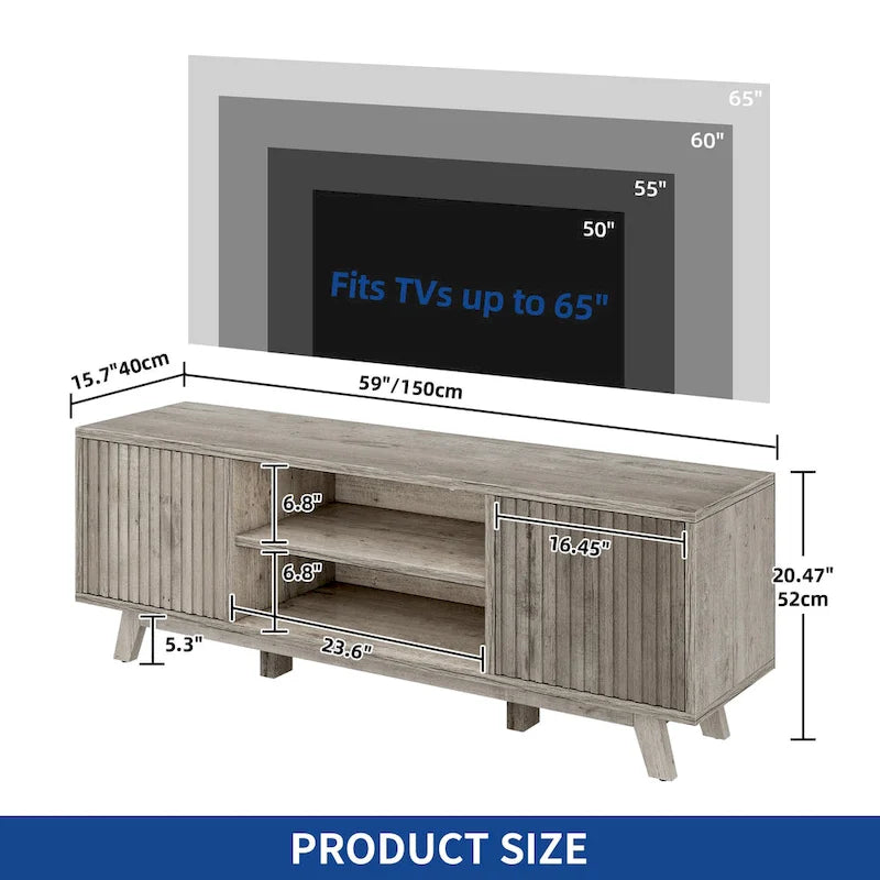 Meuble TV LED contemporain de 150 cm avec console multimédia et centre de divertissement pour téléviseurs jusqu'à 65 pouces
