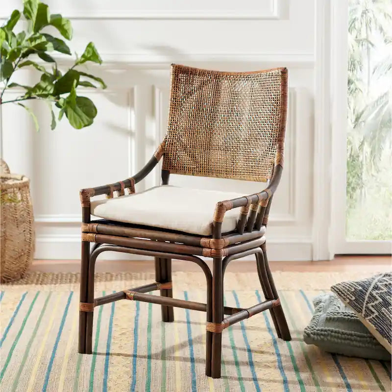 Coastal Rattan Cushion Chair - 22 W x 24 L x 37 H - 22W x 24D x 37H