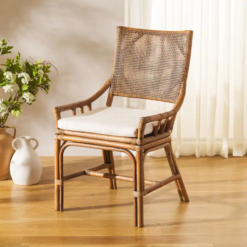 Coastal Rattan Cushion Chair - 22 W x 24 L x 37 H - 22W x 24D x 37H