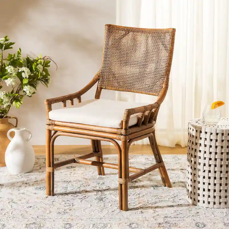 Coastal Rattan Cushion Chair - 22 W x 24 L x 37 H - 22W x 24D x 37H