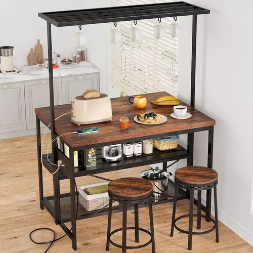 47 Kitchen Island Bakers Rack with 3 Tier Shelf and Hooks - N/A