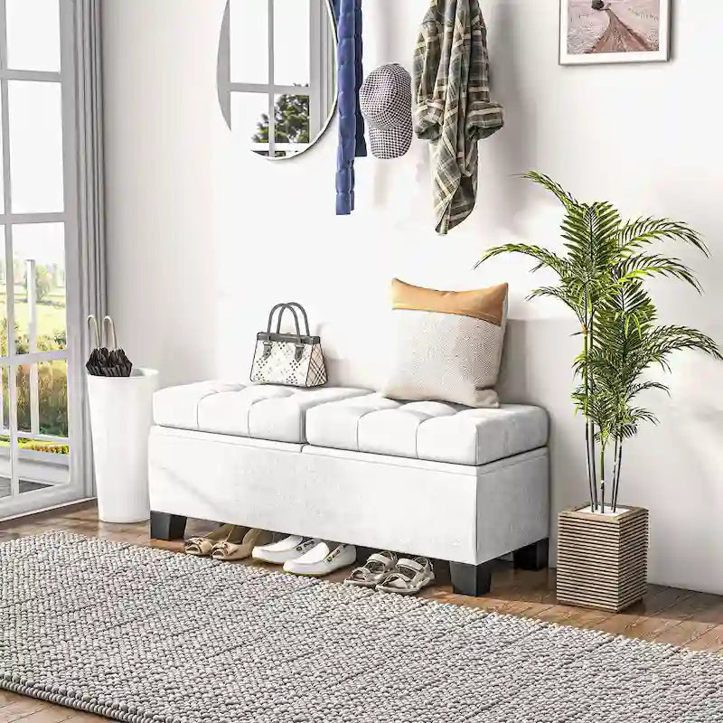 Banc de rangement capitonné avec charnières de sécurité pour salon, entrée, chambre à coucher