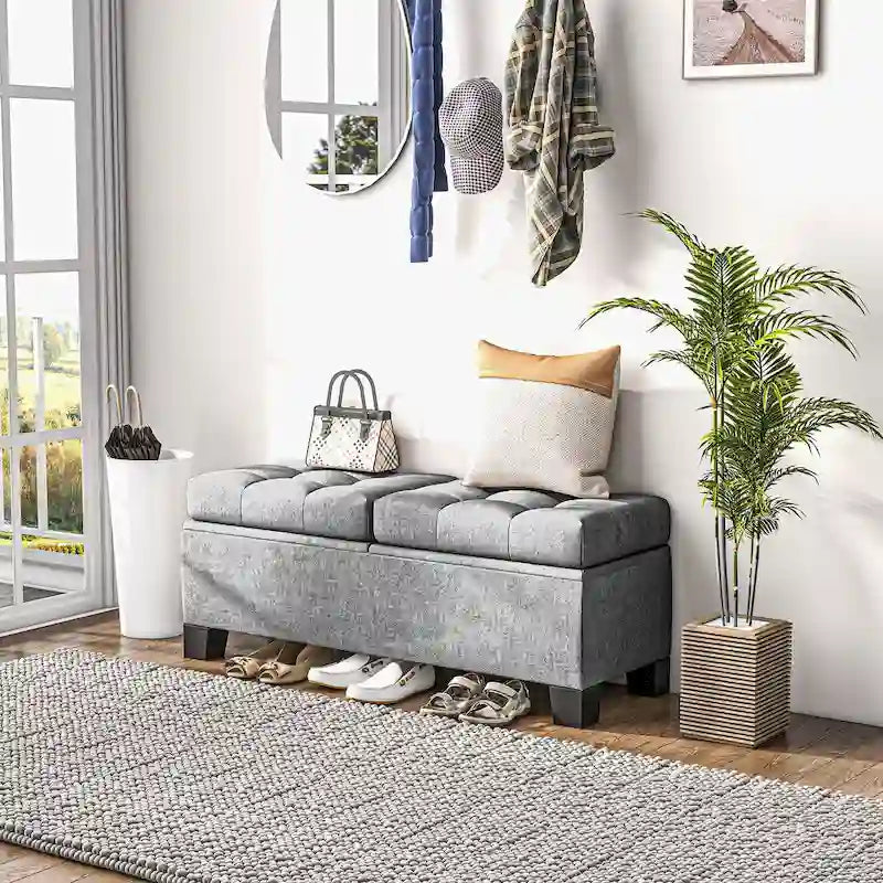 Banc de rangement capitonné avec charnières de sécurité pour salon, entrée, chambre à coucher