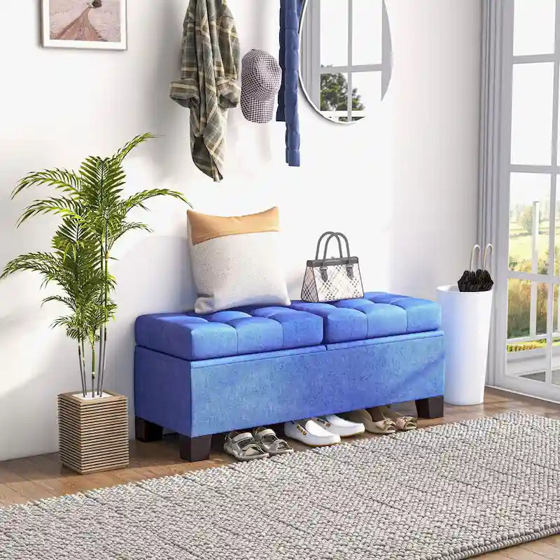 Banc de rangement capitonné avec charnières de sécurité pour salon, entrée, chambre à coucher