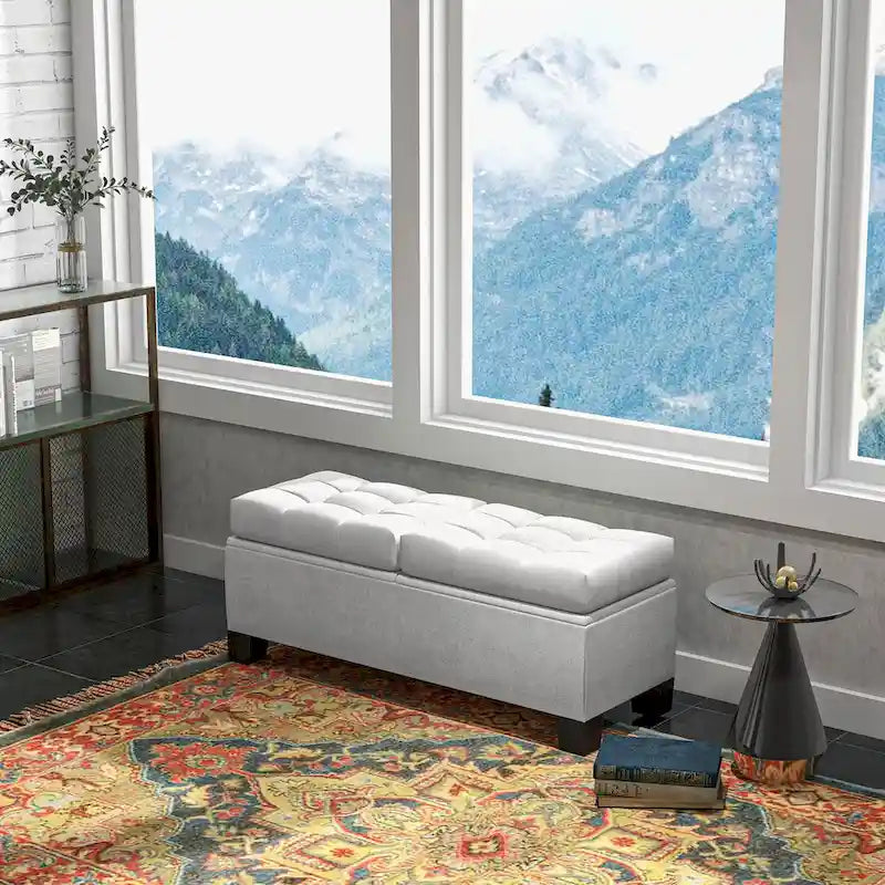 Banc de rangement capitonné avec charnières de sécurité pour salon, entrée, chambre à coucher