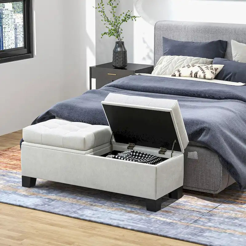 Banc de rangement capitonné avec charnières de sécurité pour salon, entrée, chambre à coucher