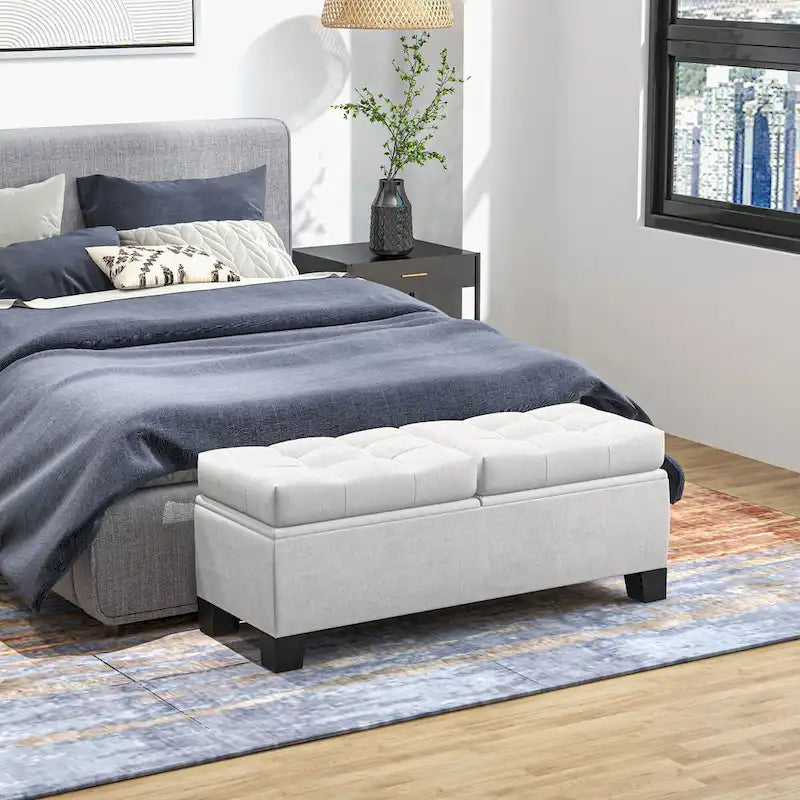 Banc de rangement capitonné avec charnières de sécurité pour salon, entrée, chambre à coucher