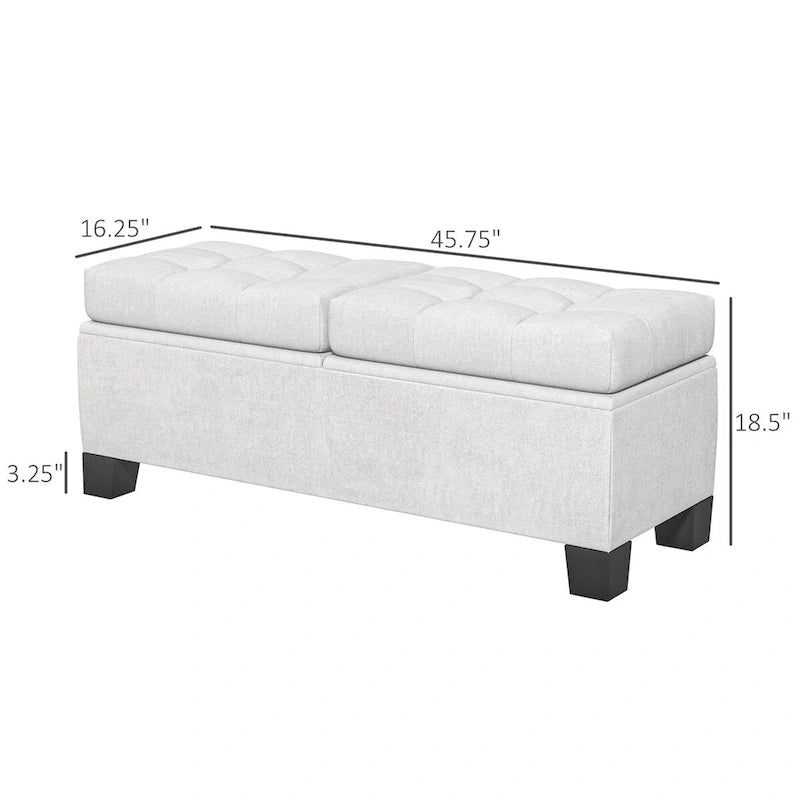Banc de rangement capitonné avec charnières de sécurité pour salon, entrée, chambre à coucher