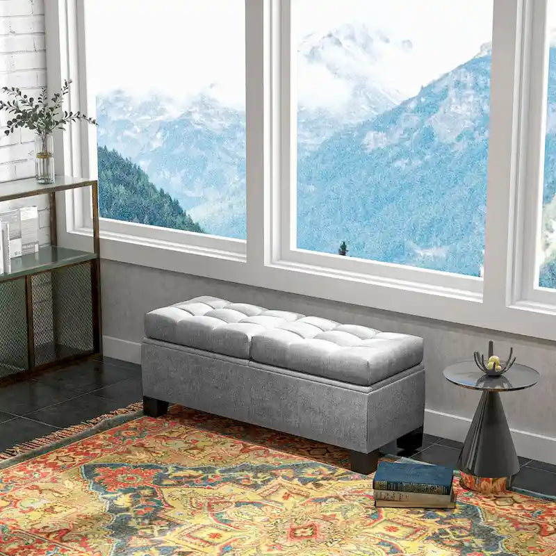 Banc de rangement capitonné avec charnières de sécurité pour salon, entrée, chambre à coucher