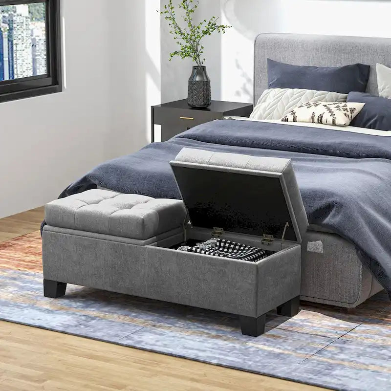 Banc de rangement capitonné avec charnières de sécurité pour salon, entrée, chambre à coucher