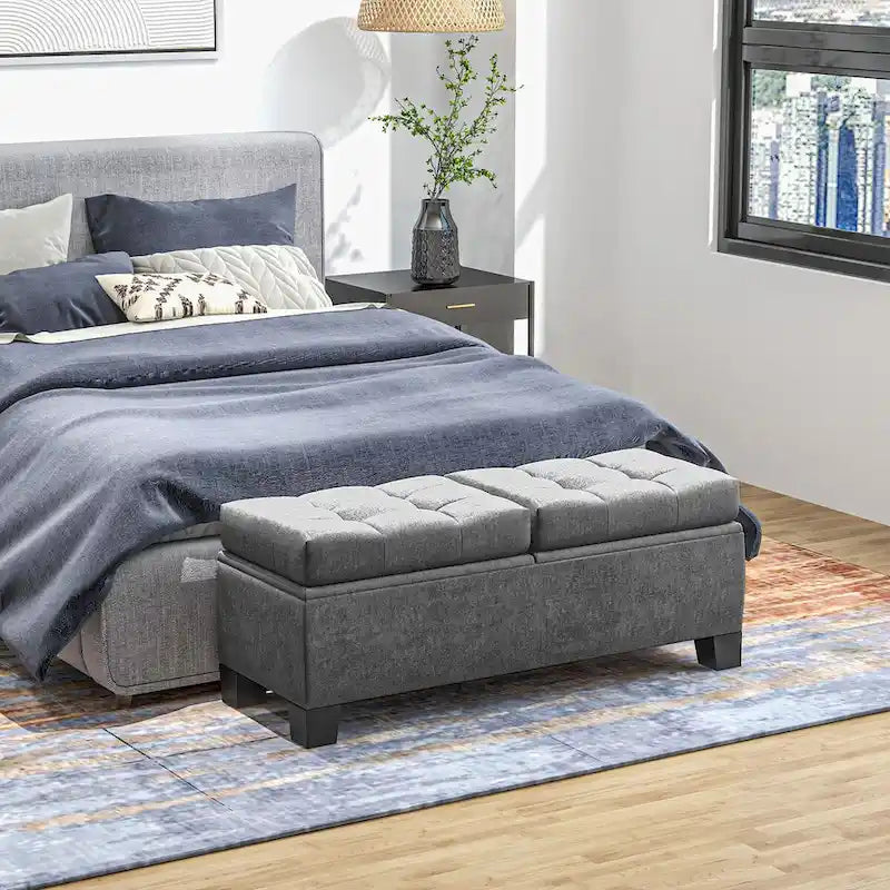 Banc de rangement capitonné avec charnières de sécurité pour salon, entrée, chambre à coucher