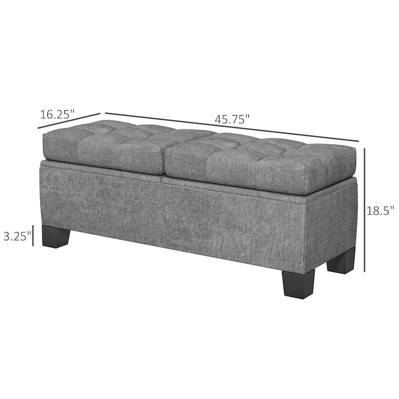 Banc de rangement capitonné avec charnières de sécurité pour salon, entrée, chambre à coucher