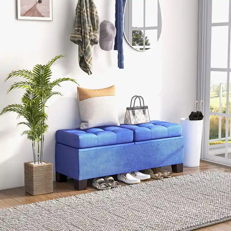 Banc de rangement capitonné avec charnières de sécurité pour salon, entrée, chambre à coucher