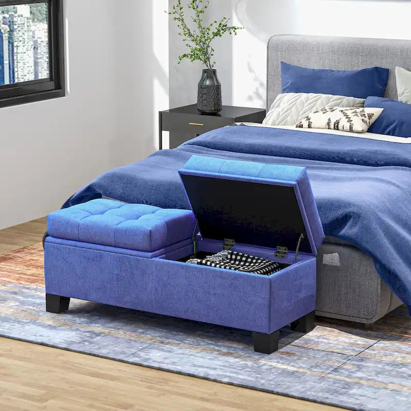 Banc de rangement capitonné avec charnières de sécurité pour salon, entrée, chambre à coucher