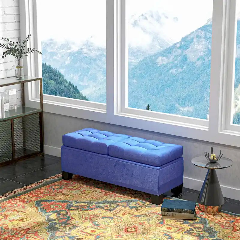 Banc de rangement capitonné avec charnières de sécurité pour salon, entrée, chambre à coucher