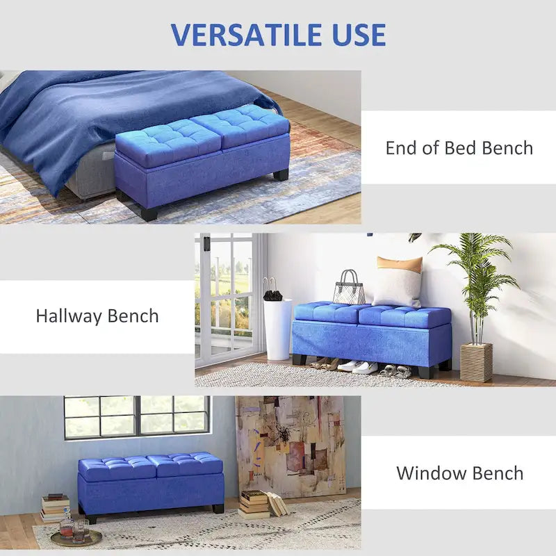 Banc de rangement capitonné avec charnières de sécurité pour salon, entrée, chambre à coucher