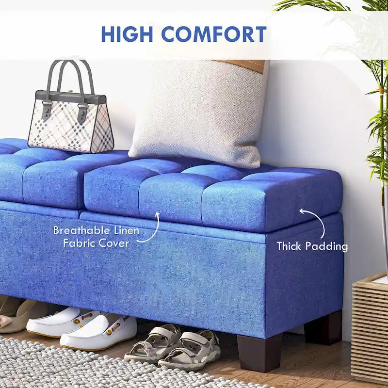 Banc de rangement capitonné avec charnières de sécurité pour salon, entrée, chambre à coucher