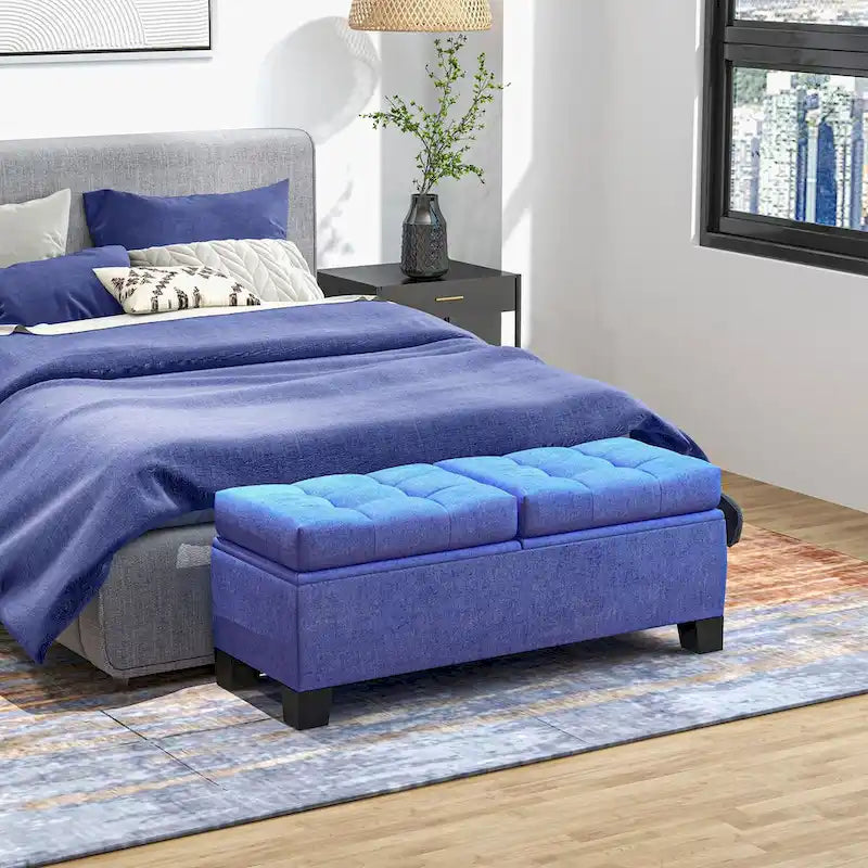 Banc de rangement capitonné avec charnières de sécurité pour salon, entrée, chambre à coucher