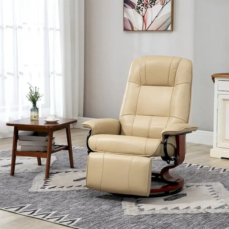 Fauteuil inclinable manuel en cuir pivotant avec accoudoirs et repose-pieds extensible