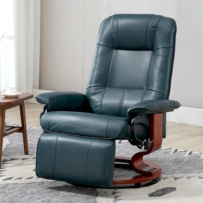 Fauteuil inclinable manuel en cuir pivotant avec accoudoirs et repose-pieds extensible