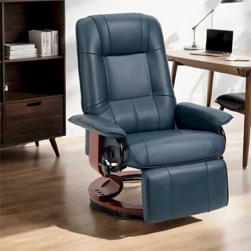 Fauteuil inclinable manuel en cuir pivotant avec accoudoirs et repose-pieds extensible
