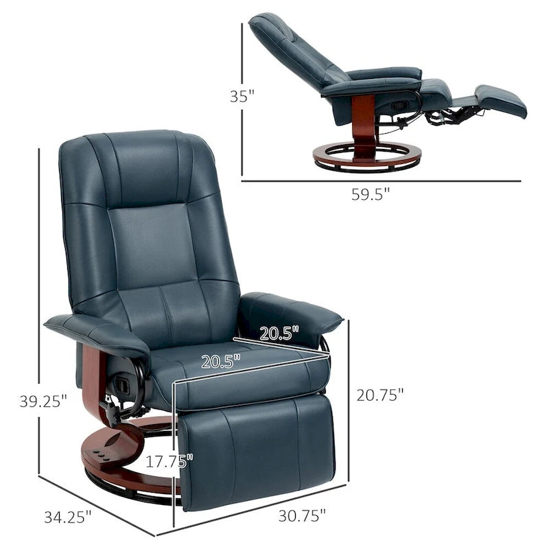 Fauteuil inclinable manuel en cuir pivotant avec accoudoirs et repose-pieds extensible
