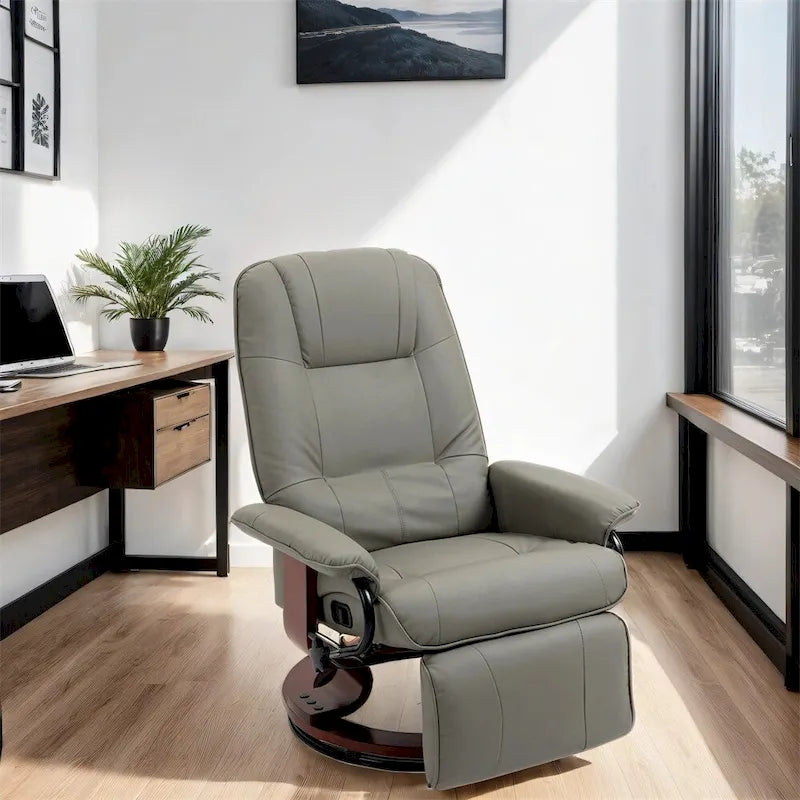 Fauteuil inclinable manuel en cuir pivotant avec accoudoirs et repose-pieds extensible