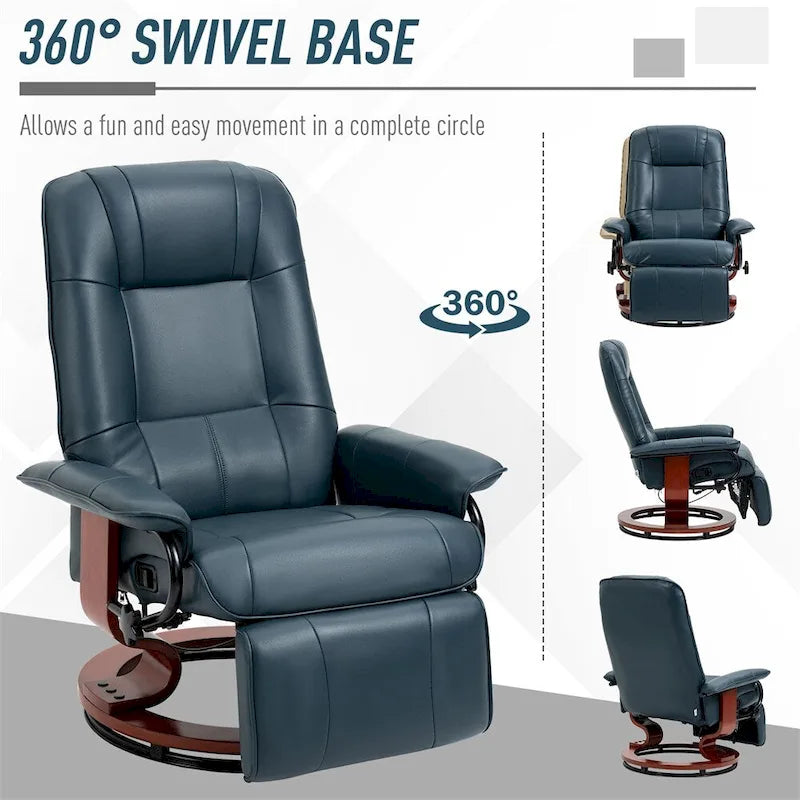 Fauteuil inclinable manuel en cuir pivotant avec accoudoirs et repose-pieds extensible