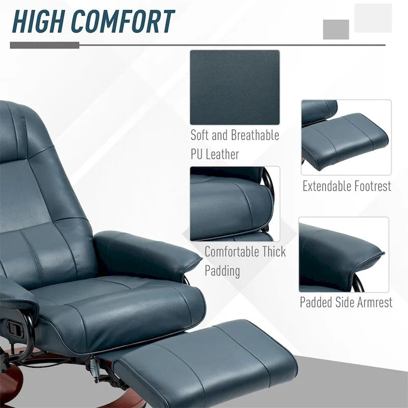 Fauteuil inclinable manuel en cuir pivotant avec accoudoirs et repose-pieds extensible
