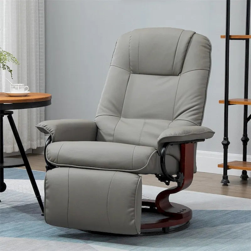 Fauteuil inclinable manuel en cuir pivotant avec accoudoirs et repose-pieds extensible