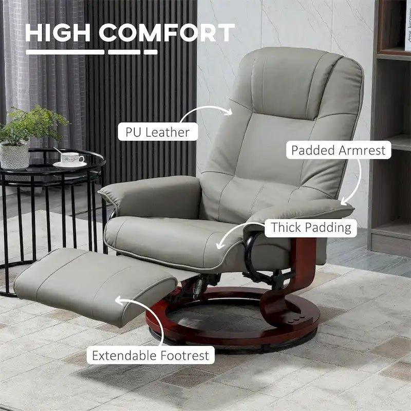 Fauteuil inclinable manuel en cuir pivotant avec accoudoirs et repose-pieds extensible
