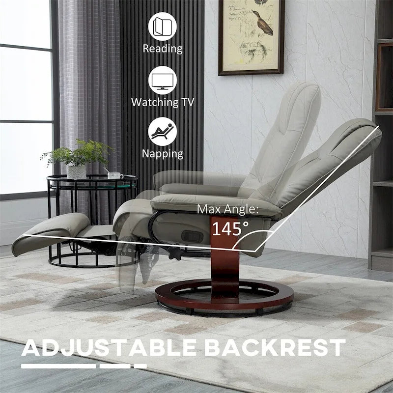 Fauteuil inclinable manuel en cuir pivotant avec accoudoirs et repose-pieds extensible