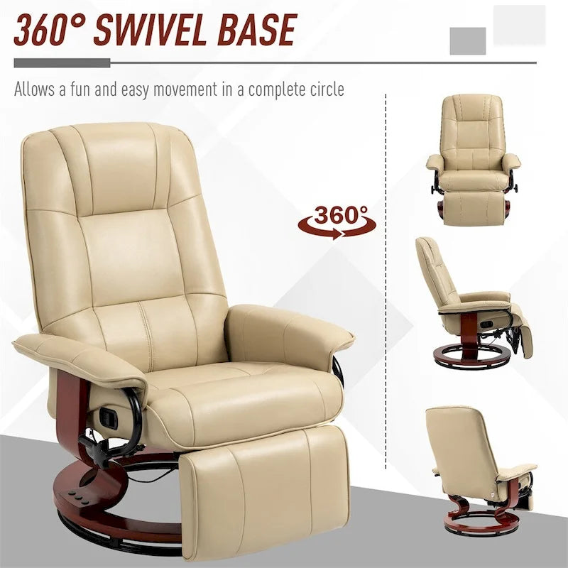 Fauteuil inclinable manuel en cuir pivotant avec accoudoirs et repose-pieds extensible