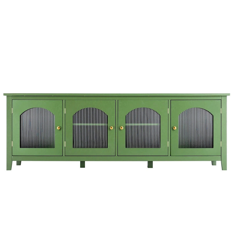 Meuble TV de rangement moderne de 180 cm en bois massif et portes vitrées