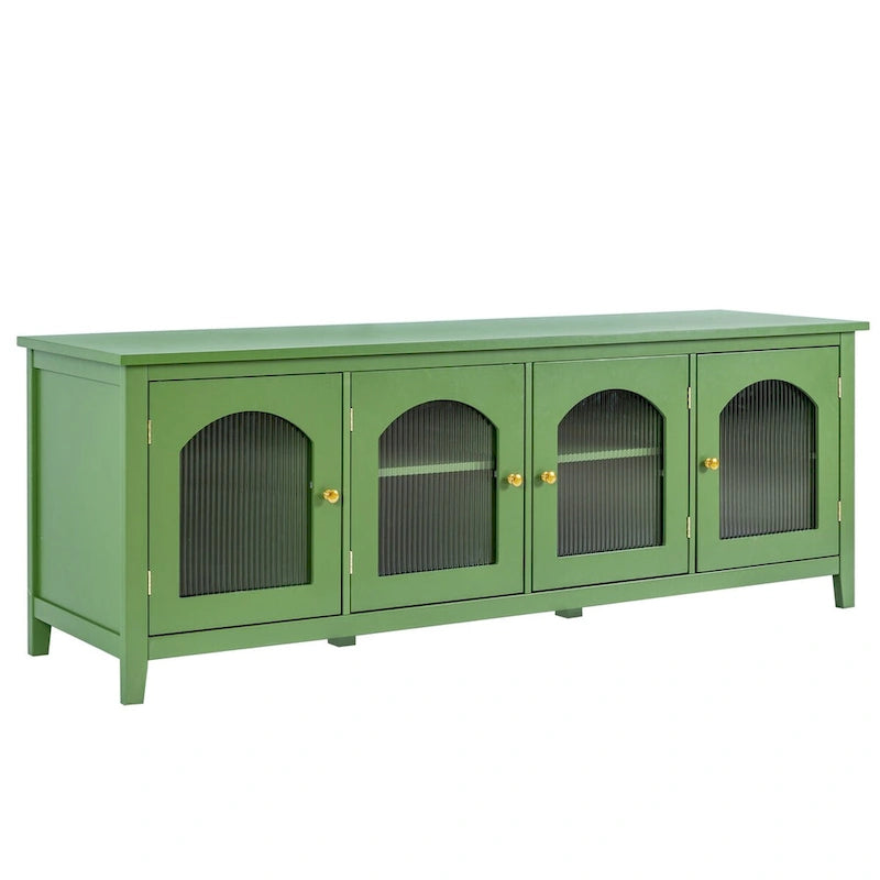 Meuble TV de rangement moderne de 180 cm en bois massif et portes vitrées