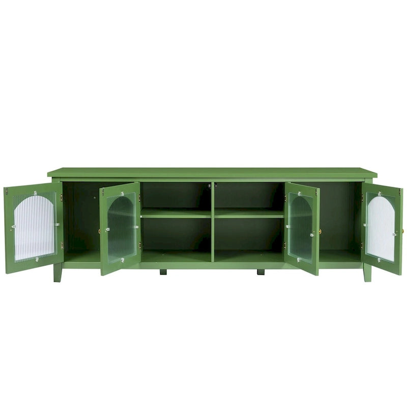Meuble TV de rangement moderne de 180 cm en bois massif et portes vitrées