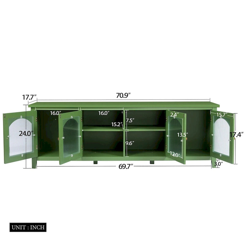 Meuble TV de rangement moderne de 180 cm en bois massif et portes vitrées