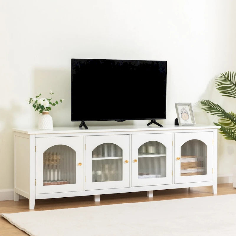 Meuble TV de rangement moderne de 180 cm en bois massif et portes vitrées
